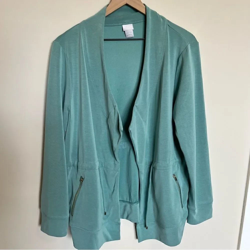 Chicos Zenergy Sandwashed Draped Jacket Size 2/Large/12 - Picture 3 of 12